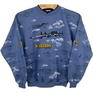 VTG 90s Men's Blue Art Unlimited Legendary Warbirds AOP Crewneck Sweatshirt XXL